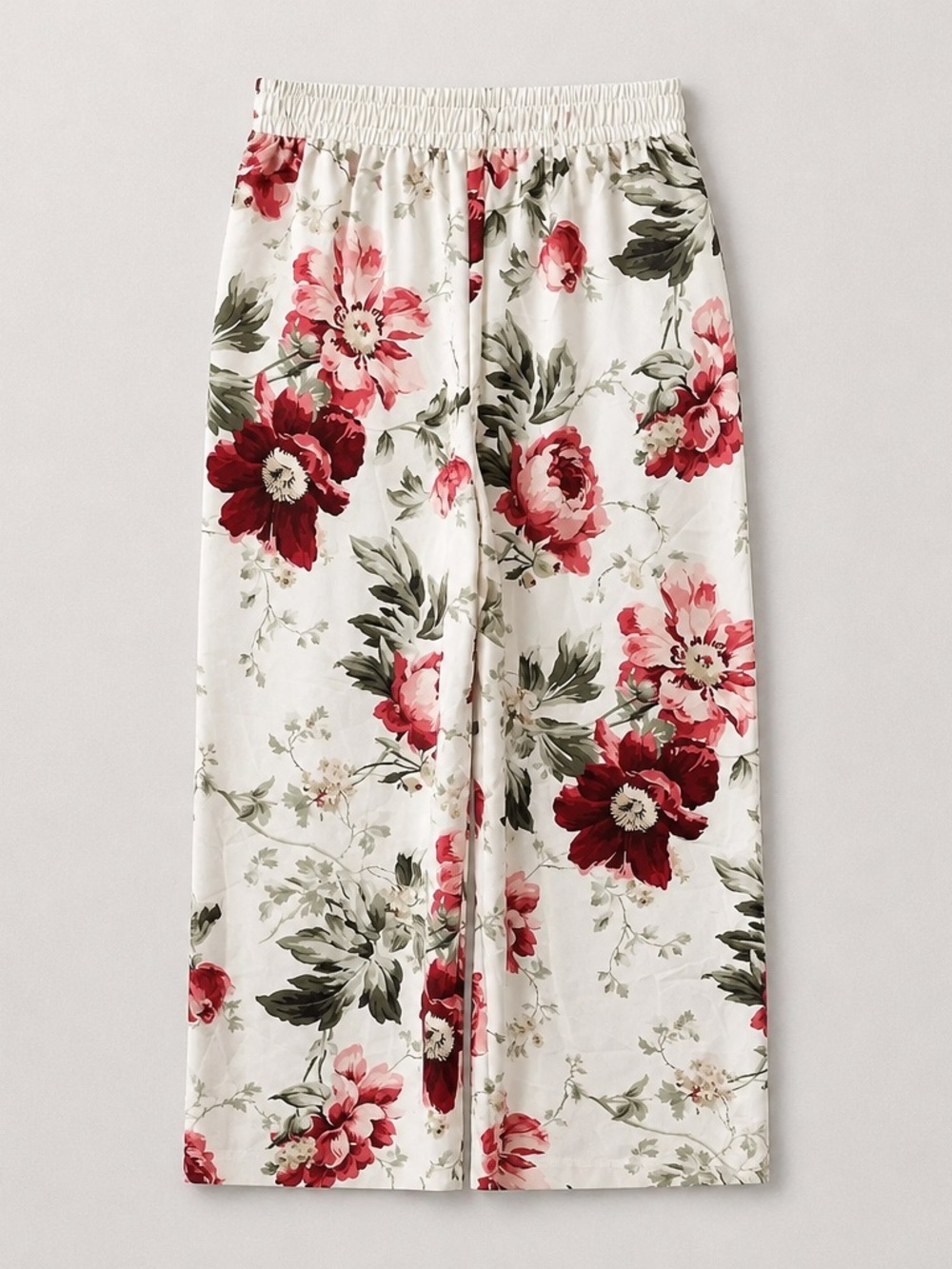 Floral Wide-Leg Pants in Ivory and Red - Picture 2 of 5